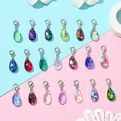 2Sets Glass Teardrop Pendant Decoration HJEW-SC0002-18-1