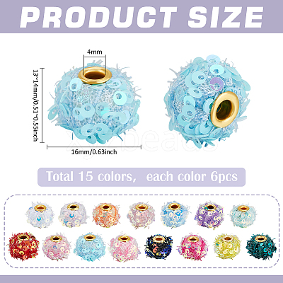 90Pcs 15 Colors Polyester & Plastic Paillette European Beads FIND-PH0029-13-1