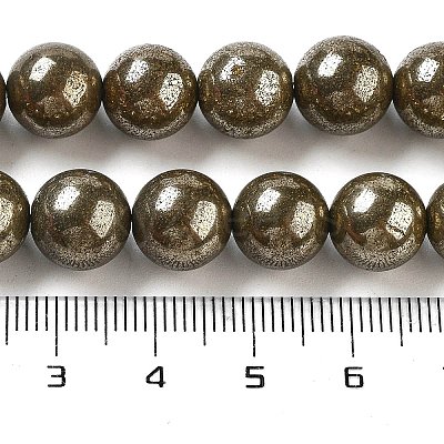 Natural Pyrite Round Beads Strands G-F197-10-10mm-1