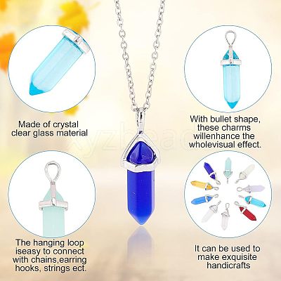 10Pcs 10 Colors Bullet Glass Pointed Pendants GLAA-FH0001-49-1