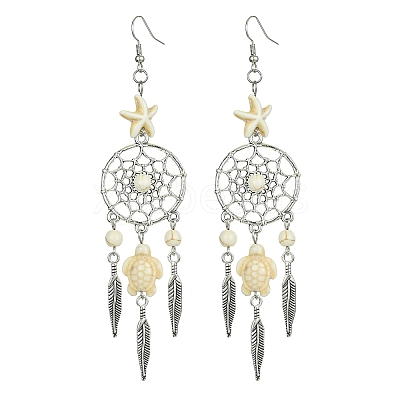 Web with Feather Alloy Chandelier Earrings EJEW-JE05464-02-1