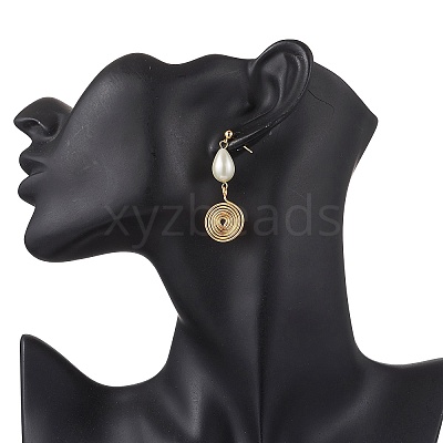 Glass Pearl Dangle Stud Earrings EJEW-JE06543-01-1