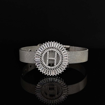 Brass Micro Pave Clear Cubic Zirconia Bangles for Women FS-WGA7409-45-1