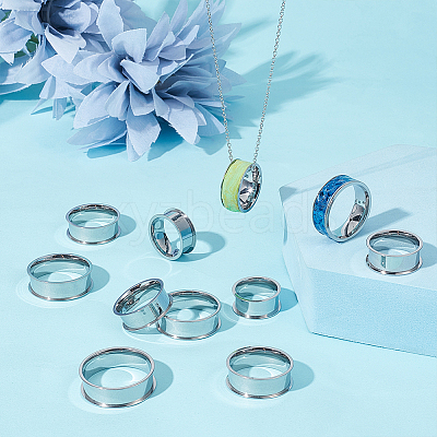 18Pcs 9 Size 201 Stainless Steel Grooved Finger Ring Settings STAS-UN0049-69P-1
