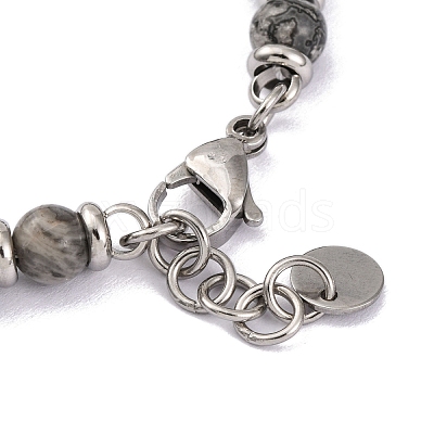 Natural Map Stone & Synthetic Hematite Round Beaded Bracelet BJEW-P339-02P-02-1