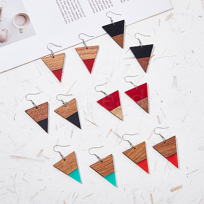 6 Pair 6 Style Resin & Wood Dangle Earrings with Iron Pins EJEW-AB00036-1