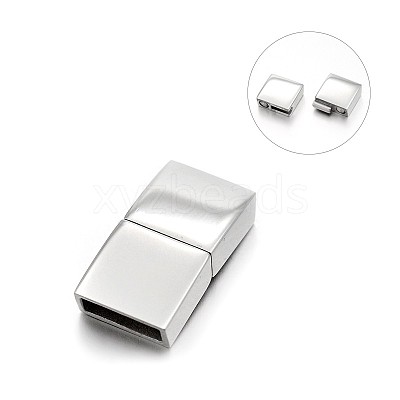 Tarnish Resistant Smooth 304 Stainless Steel Rectangle Magnetic Clasps with Glue-in Ends STAS-E089-42P-1