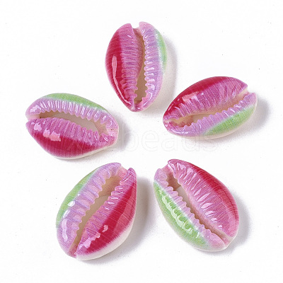 Printed Natural Cowrie Shell Beads X-SSHEL-R047-01-A09-1