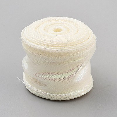10 Yards Polyester Iridescent Lace Ribbon OCOR-WH20001-12A-1
