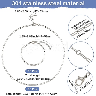 304 Stainless Steel Paperclip Chains Necklaces & Bracelet Jewelry Sets SJEW-SC0001-07P-1