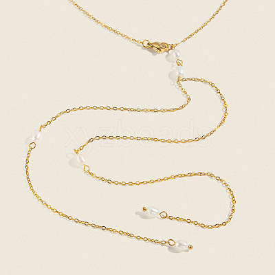 304 Stainless Steel and Natural Freshwater Pearl Tassel Y-shaped Lariat Necklaces for Women OF8673-1