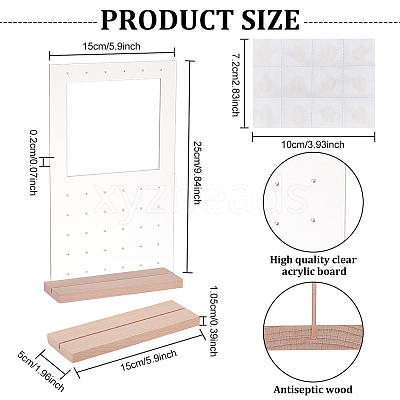 Transparent Acrylic Vertical Earring Display Stands with Wooden Base EDIS-WH0021-48A-1