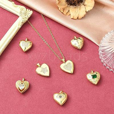 7Pcs 7 Styles Brass Micro Pave Clear Cubic Zirconia Locket Pendants FIND-CJ0005-08-1