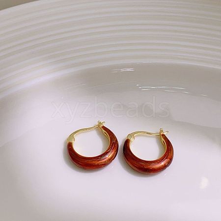 Brass Enamel Hoop Earrings EJEW-B120-01G-06-1