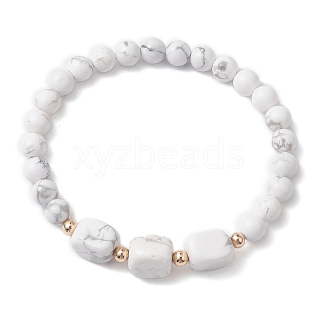 Natural Howlite Cube & Round Beaded Stretch Bracelets BJEW-JB10807-06-1