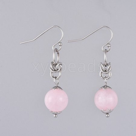 Natural Rose Quartz Dangle Earrings EJEW-JE03934-01-1