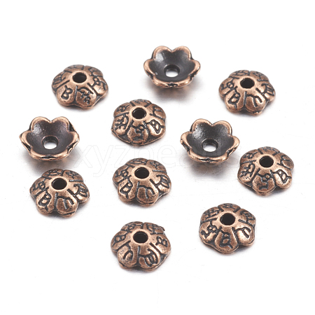 6-Petal Tibetan Style Alloy Flower Bead Caps X-TIBE-S220-R-NR-1