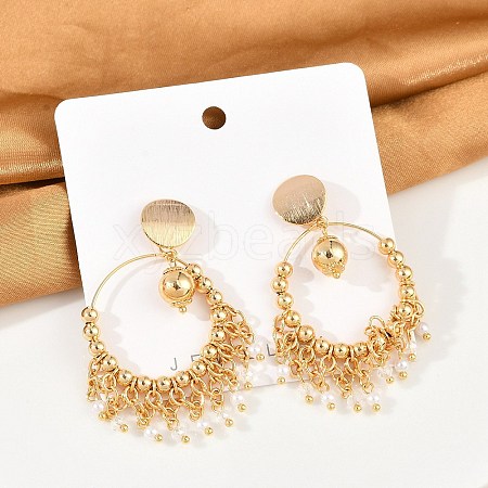 Brass ABS Plastic Pearl Dangle Stud Earrings EJEW-U040-06G-1