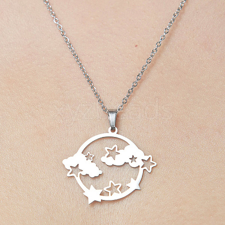 201 Stainless Steel Hollow Cloud & Star Pendant Necklace NJEW-OY001-86-1