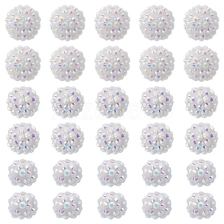 30Pcs 3 Styles Acrylic & Resin with Rhinestone Round Beads OACR-PH0004-27-1