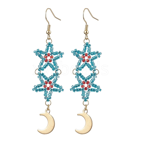 Star Glass Seed Beaded Dangle Earrings for Women EJEW-MZ00206-01-1