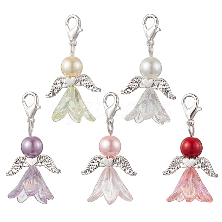 Angel Acrylic & Glass Pearl Pendant Decoration HJEW-JM02364-01-1