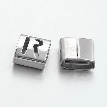 Tarnish Resistant Letter Style 201 Stainless Steel Square Slide Charms STAS-L132-07-1