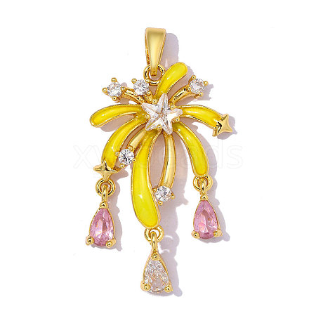 Brass Micro Pave Pink Cubic Zirconia Pendants CU-OY001-69G-1
