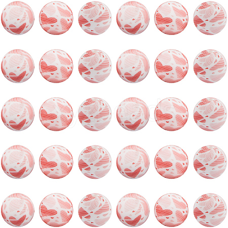30pcs Round with Paw Pattern Silicone Focal Beads SIL-SC0002-03C-1