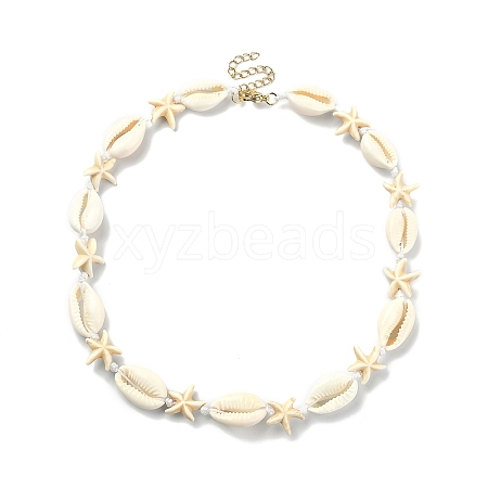Natural Shell & Synthetic Turquoise Starfish Beaded Necklace with 304 Stainless Steel Clasps X-NJEW-TA00107-02-1