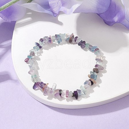 Natural Fluorite Chips Beaded Stretch Bracelets for Women BJEW-JB10046-11-1