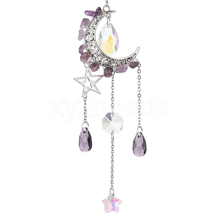 Moon & Star Alloy Hanging Ornaments HJEW-TA00096-03-1