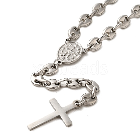 202 Stainless Steel Rosary Bead Necklaces STAS-A100-09P-1