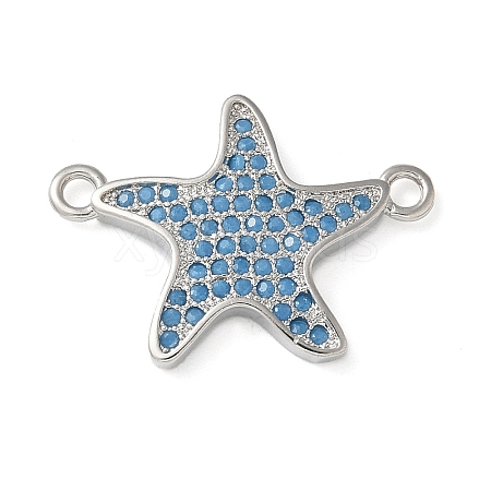 Brass Micro Pave Deep Sky Blue Cubic Zirconia Connector Charms KK-C086-14P-02-1