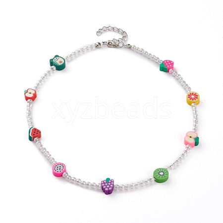 Colorful Polymer Clay Fruit Kids Beaded Necklaces NJEW-JN03288-1