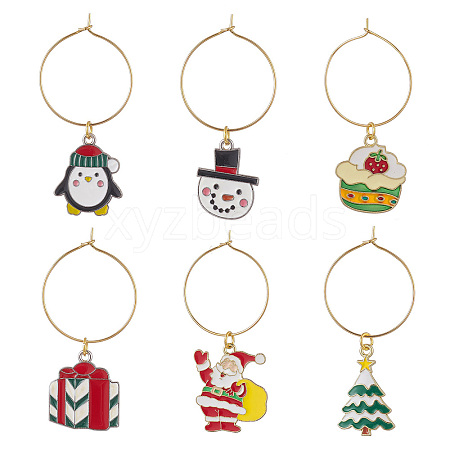 Christmas Theme Alloy Enamel Wine Glass Charms HJEW-JM00982-1