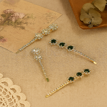 2 Pairs 2 Colors Golden Rhinestone Hair Bobby Pins OHAR-LP0004-13A-1