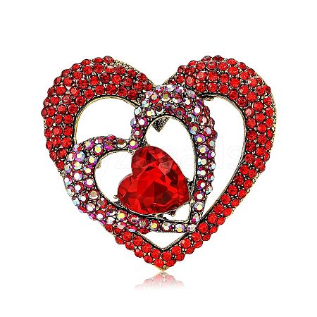 Heart Alloy Rhinestone Brooches for Backpack Clothes PW-WGF90AF-01-1