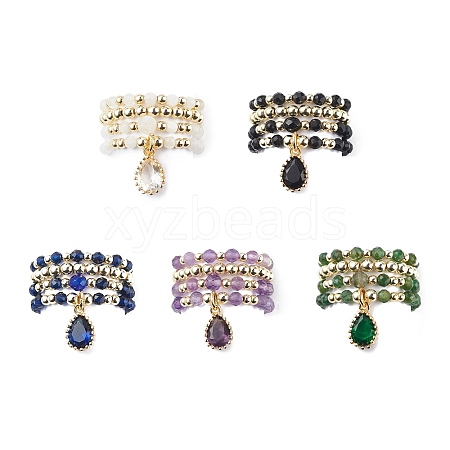 20Pcs 20 Style Natural & Synthetic Mixed Gemstone & Brass Beaded Stretch Rings Set RJEW-JR00540-1