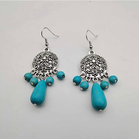 Bohemian Tassel Synthetic Turquoise & Alloy Dangle Earrings for Women RC4749-4-1