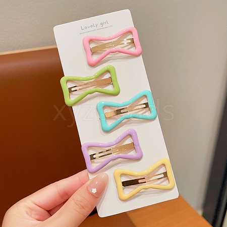 5Pcs 5 Colors Alloy Snap Hair Clips for Girl PW-WGE2ADA-04-1