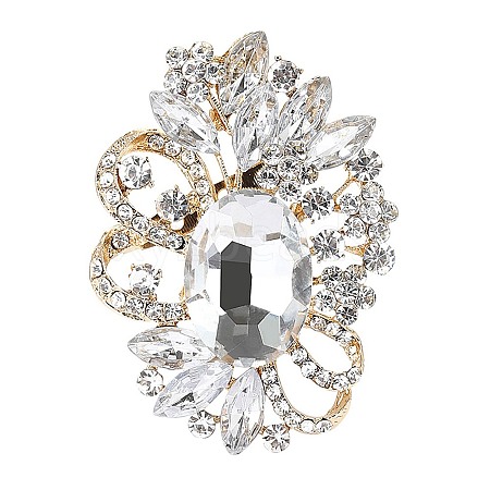 Flower with Oval Golden Alloy Rhinestone Brooches for Backpack Clothes PW-WG4AA4A-07-1