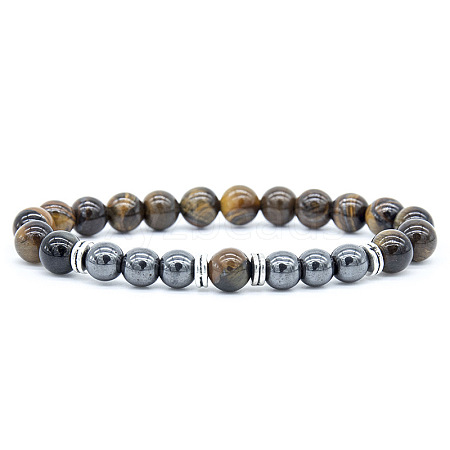 Dyed Natural Tiger Eye & Synthetic Hematite Stretch Bracelet XX9870-6-1