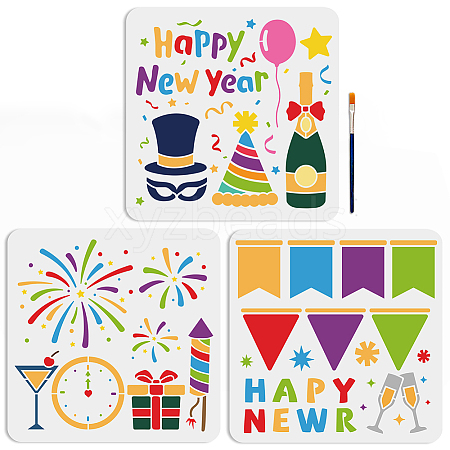 MAYJOYDIY US 1 Set New Year PET Hollow Out Drawing Painting Stencils DIY-MA0002-57-1