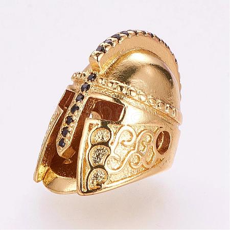 Brass Micro Pave Cubic Zirconia Gladiator Helmet Beads ZIRC-G099-22G-1