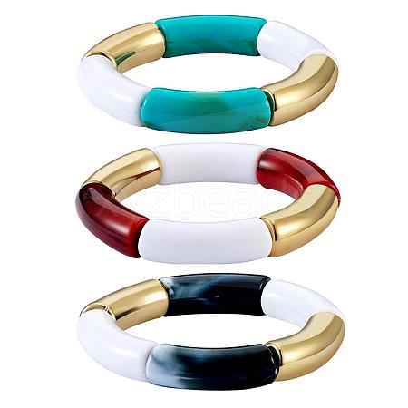 Opaque Colored Chunky Curved Tube Beads Stretch Bracelets Set BJEW-SW00017-1