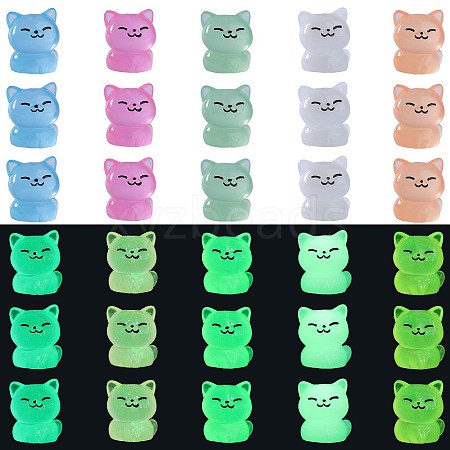 Olycraft 30Pcs 5 Colors Luminous Resin Cute Little Cat Ornaments RESI-SZ0003-43-1