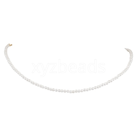 3mm Rond Natural Shell Pearl Beaded Necklace for Women NJEW-JN05077-1