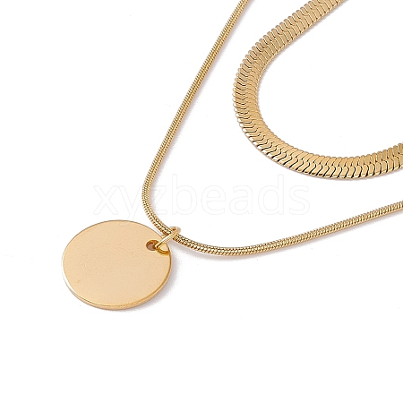 2Pcs 2 Style Ion Plating(IP) 304 Stainless Steel Flat Round Pendant Necklaces Set NJEW-G090-07G-1