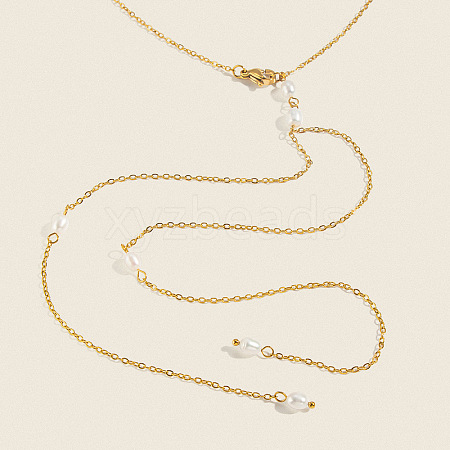 304 Stainless Steel and Natural Freshwater Pearl Tassel Y-shaped Lariat Necklaces for Women OF8673-1